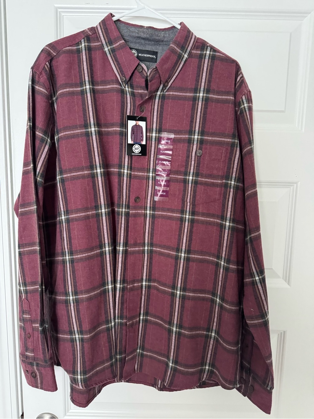 Weatherproof Men's Button-Down Plaid Shirt in Wine and Black
